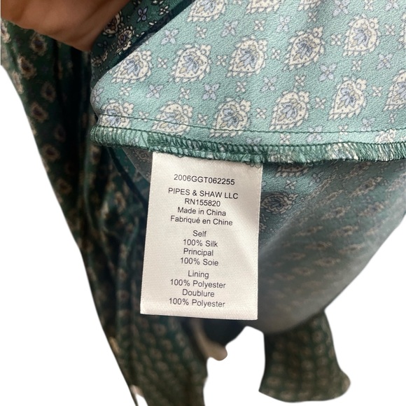 VERONICA BEARD 100% SILK MARIPOSA SEAGLASS GREEN RUCHED PAISLEY MIDI DRESS sz 20 - Picture 13 of 14